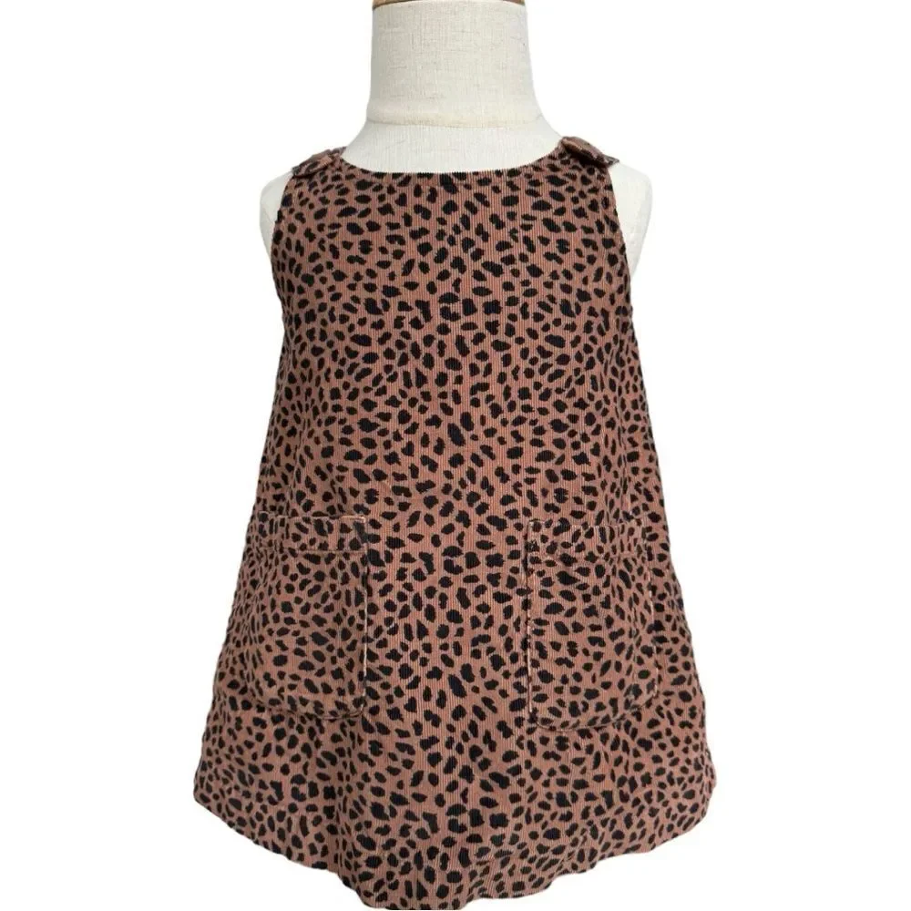 Baby GAP Girls Kids Leopard Print Sleeveless Corduroy Dress. 12-18 Months.